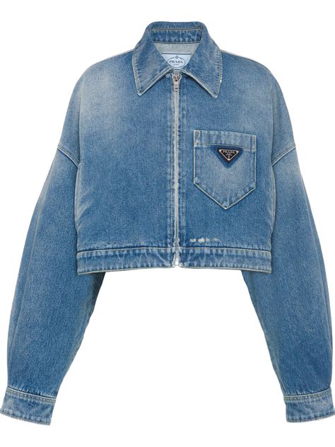 prada crop denim jacket|denim zipper jacket.